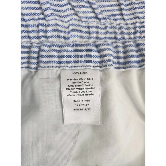 Talbots~Woman L Petite~Blue/White Linen Wide Leg Pants Pull On Coastal Beach NWT - Picture 11 of 16